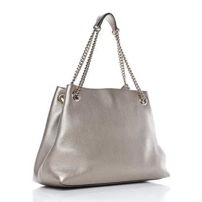 Gucci Metallic Pebbled Calfskin Medium Soho Chain Shoulder Bag Golden Beige 3 of 11
