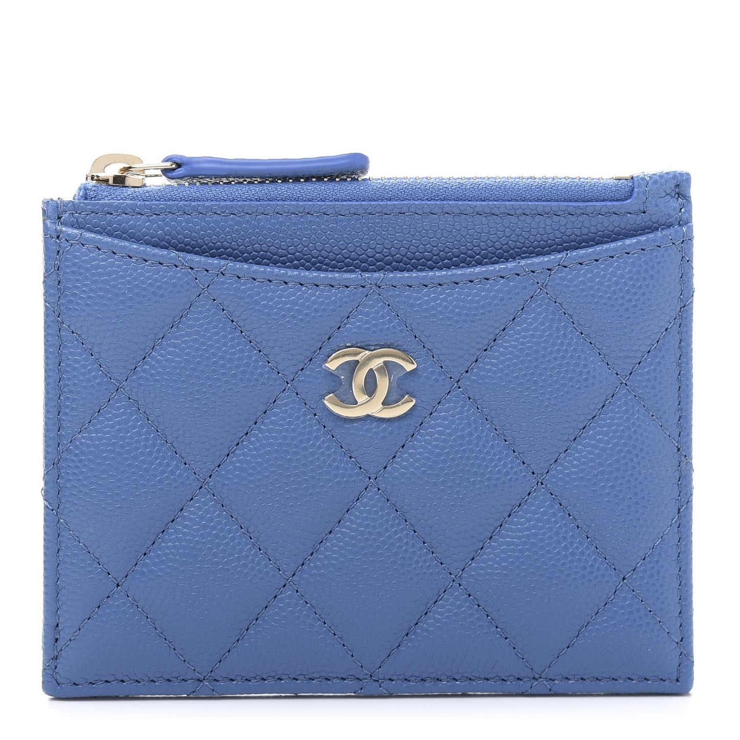 Caviar Quilted CC Zip Card Holder Blue