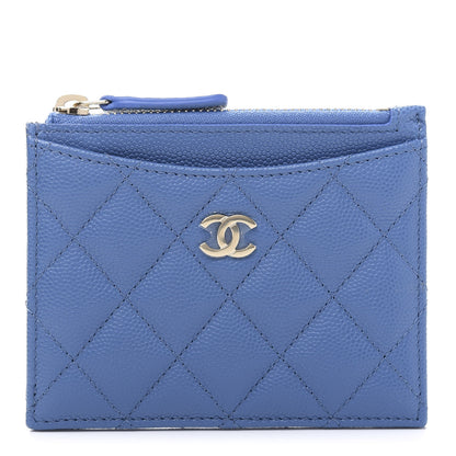 Chanel Caviar Quilted CC Zip Card Holder Blue 1 of 10