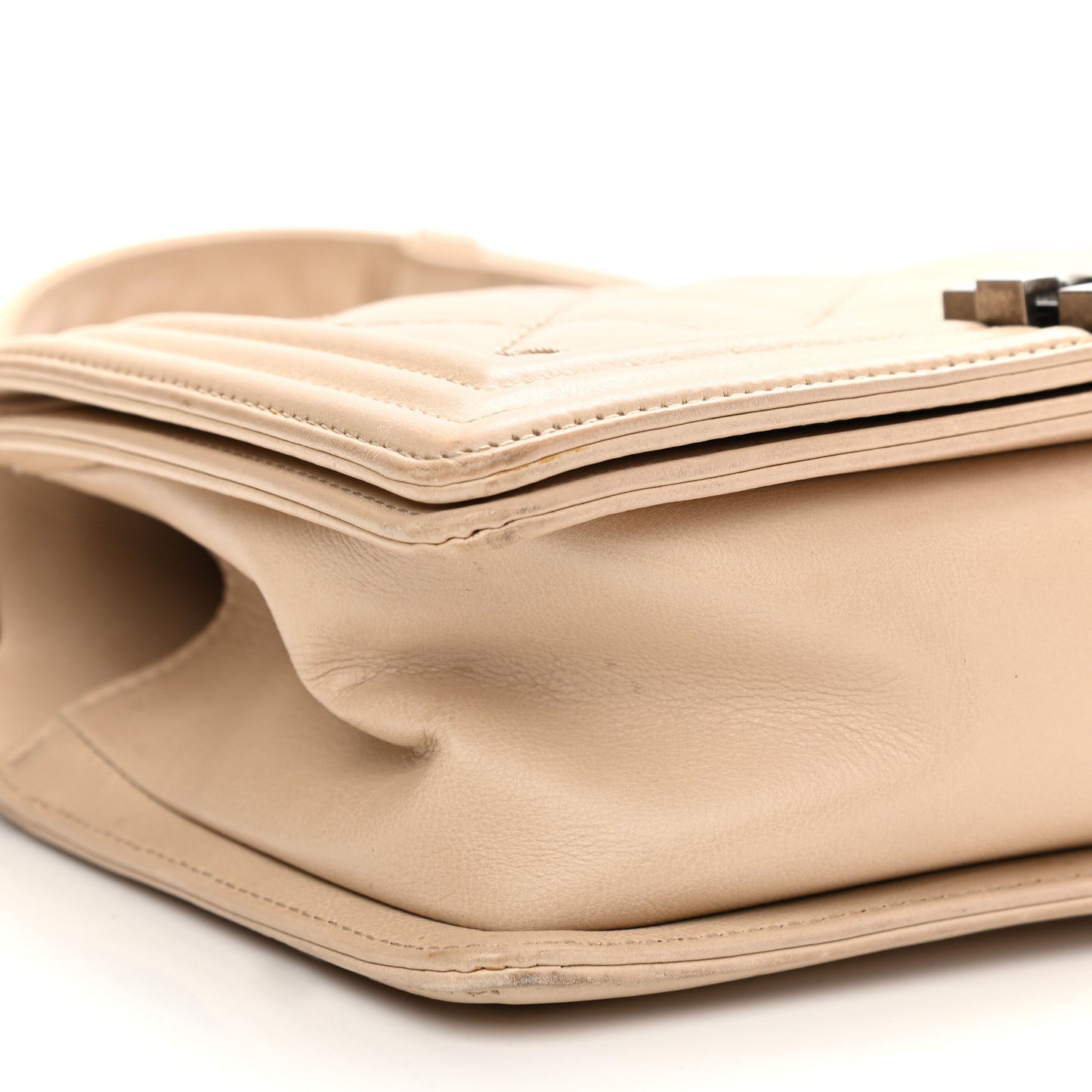Calfskin Quilted Double Stitch Medium Boy Flap Beige