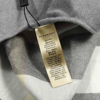 Burberry Wool Solid to Check Charlotte Cape Scarf Scarf Light Grey 3 of 3