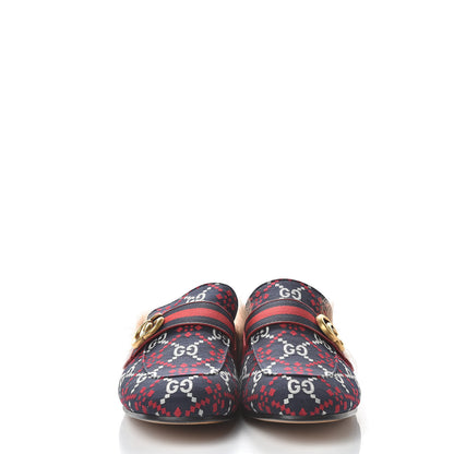 Gucci Canvas GG Monogram Diamond Fur Web GG Mens Princetown Slippers 11 Midnight Blue Hibiscus Red 3 of 10