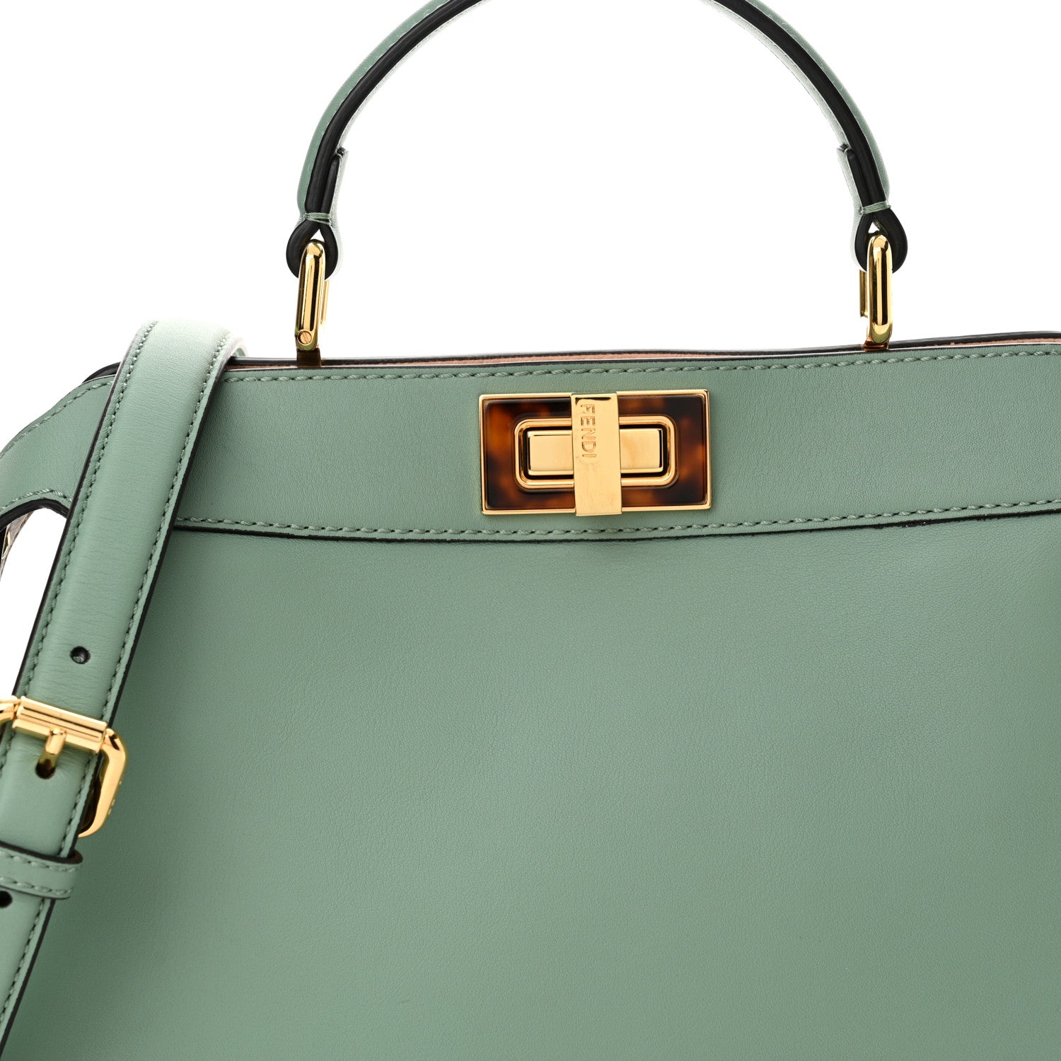 Fendi Vitello Seta Shiny Nappa Plexiglass Small Peekaboo I SEE U Satchel Menta Light Rose 9 of 11