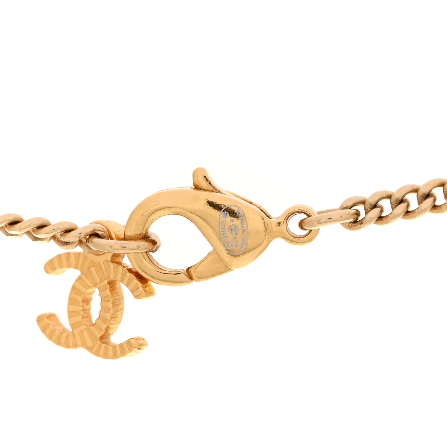 Crystal Pearl CC Drop Necklace Gold