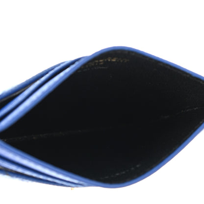 Saint Laurent Grain De Poudre Matelasse Monogram Credit Card Case Blue Majorelle 5 of 9
