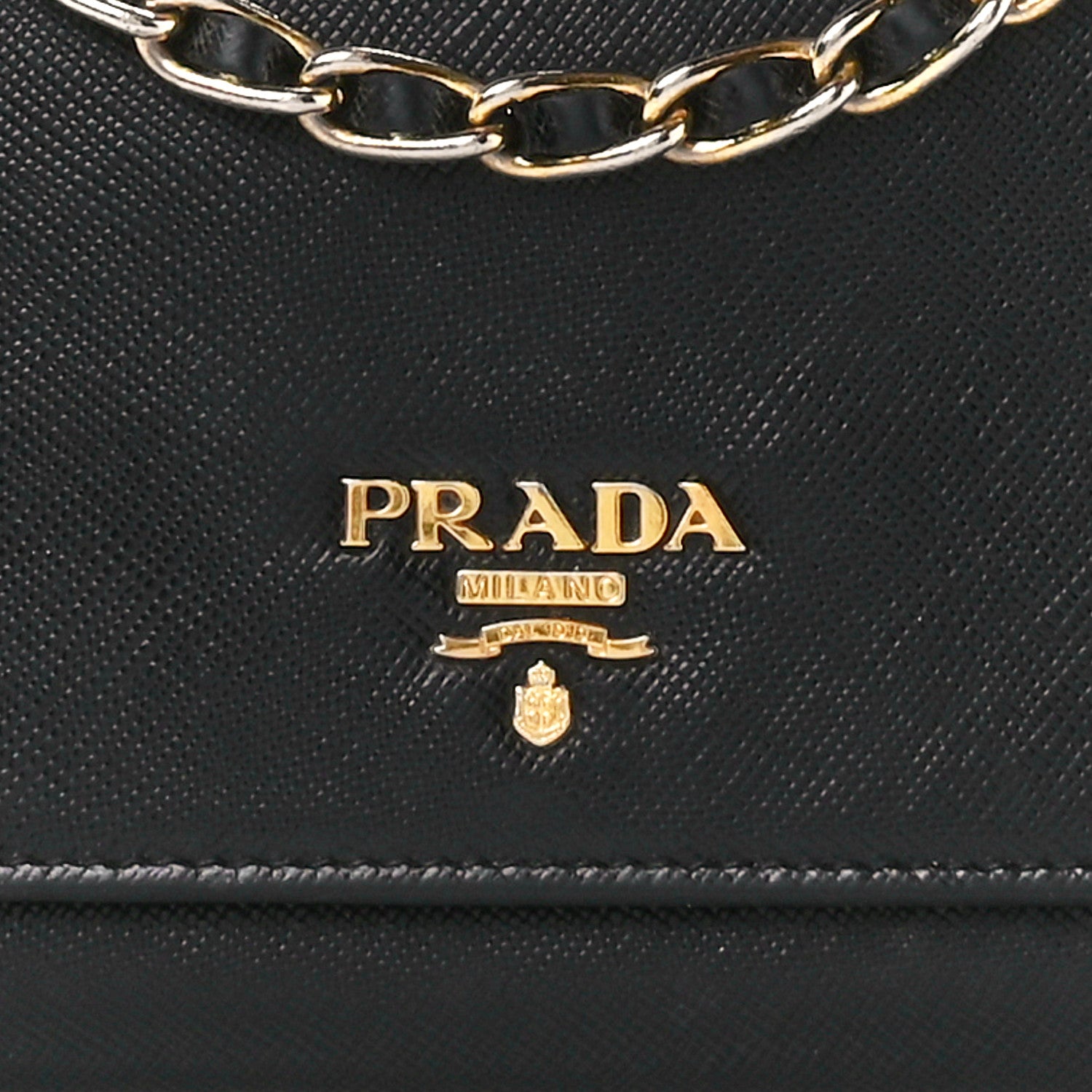 Prada Saffiano Metal Oro Chain Wallet Black 8 of 12