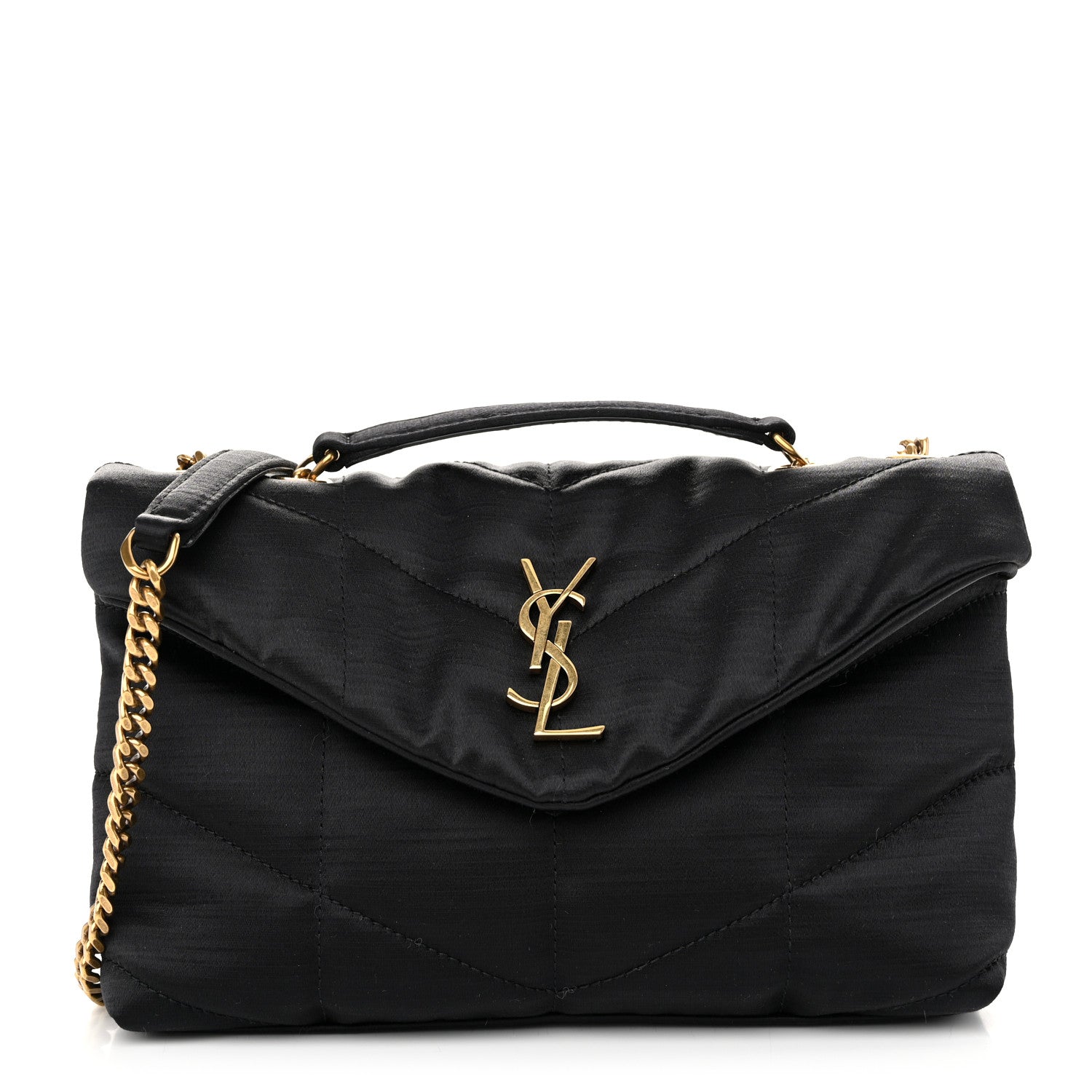 Saint Laurent Satin Quilted Toy Loulou Puffer Monogram Chain Satchel Black 1 of 10