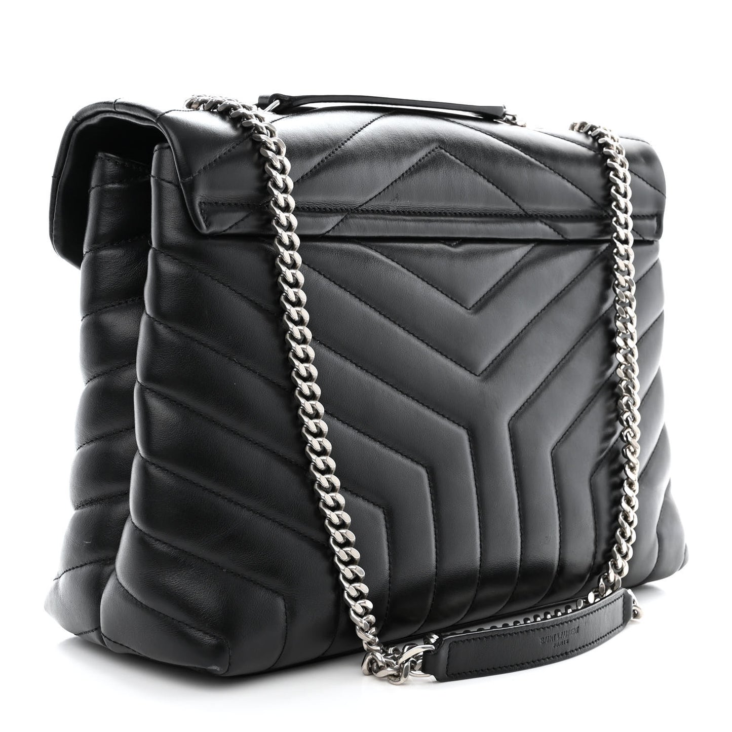 Calfskin Y Quilted Monogram Medium Loulou Chain Satchel Black