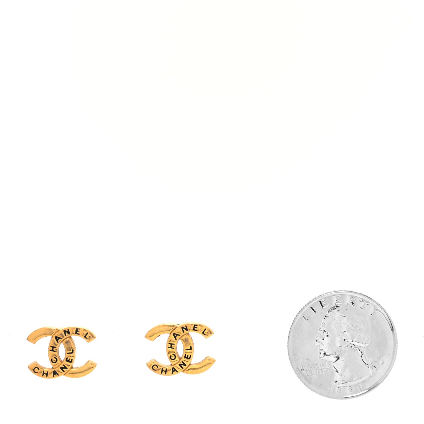 Metal CC Engraved Stud Earrings Gold