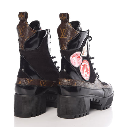 Louis Vuitton Suede Calfskin Monogram World Tour Platform Desert Boots 35 Black 4 of 8