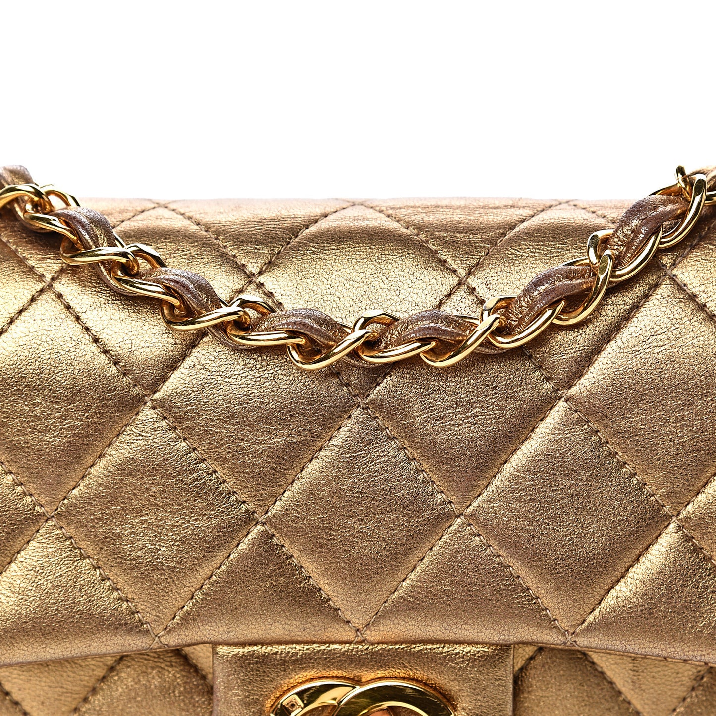 Metallic Lambskin Quilted Mini Square Flap Gold