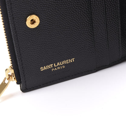 Saint Laurent Grain De Poudre Matelasse Chevron Monogram Zipped Card Case Black 7 of 8