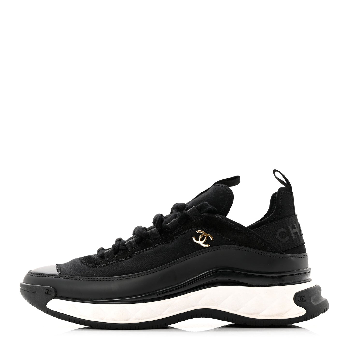 Velvet Calfskin Mixed Fibers CC Sneakers 39.5 Black