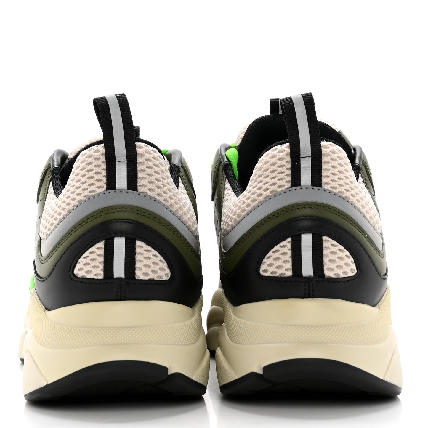 Technical Mesh Calfskin Mens B22 Sneakers 41 Olive Green Black Grey White