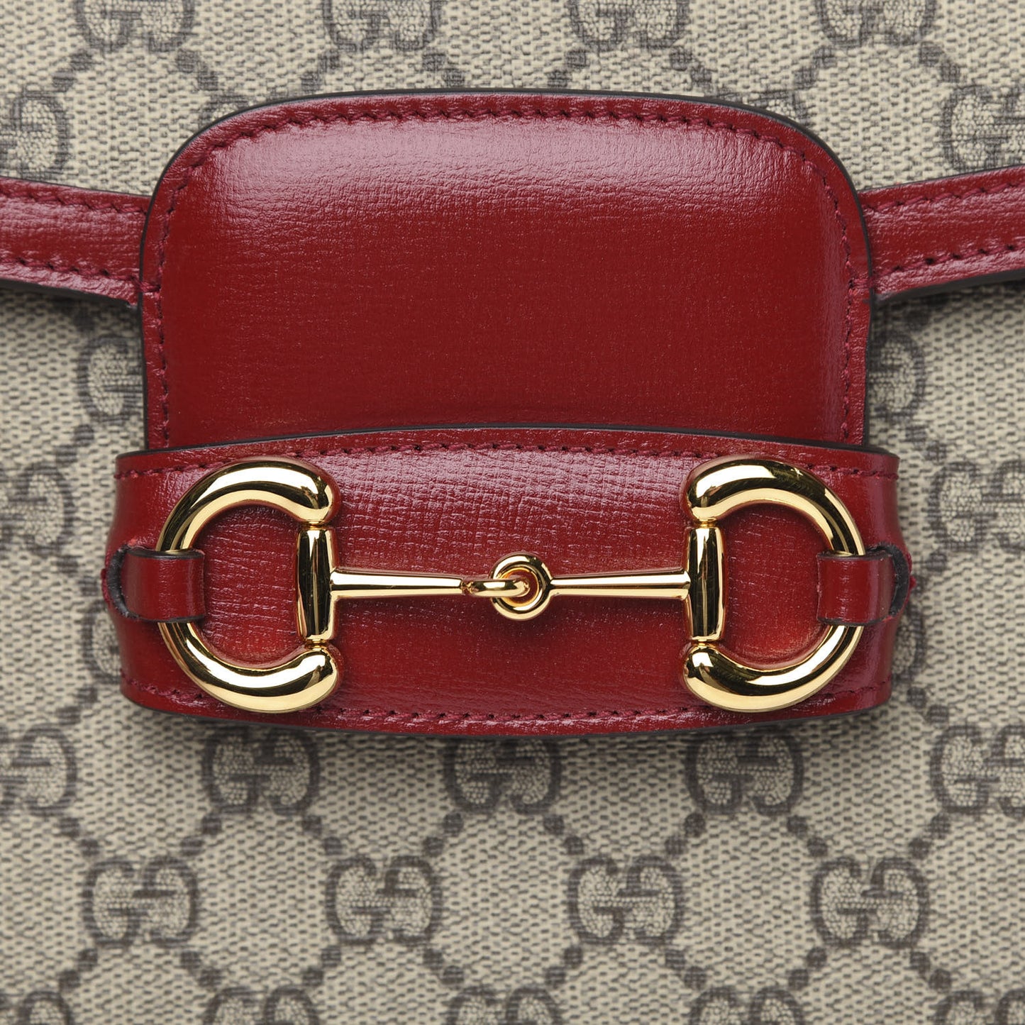 GG Supreme Monogram Azalea Calfskin Horsebit 1955 Shoulder Bag Beige Ebony New Cherry Red