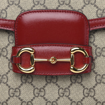 Gucci GG Supreme Monogram Azalea Calfskin Horsebit 1955 Shoulder Bag Beige Ebony New Cherry Red 10 of 10