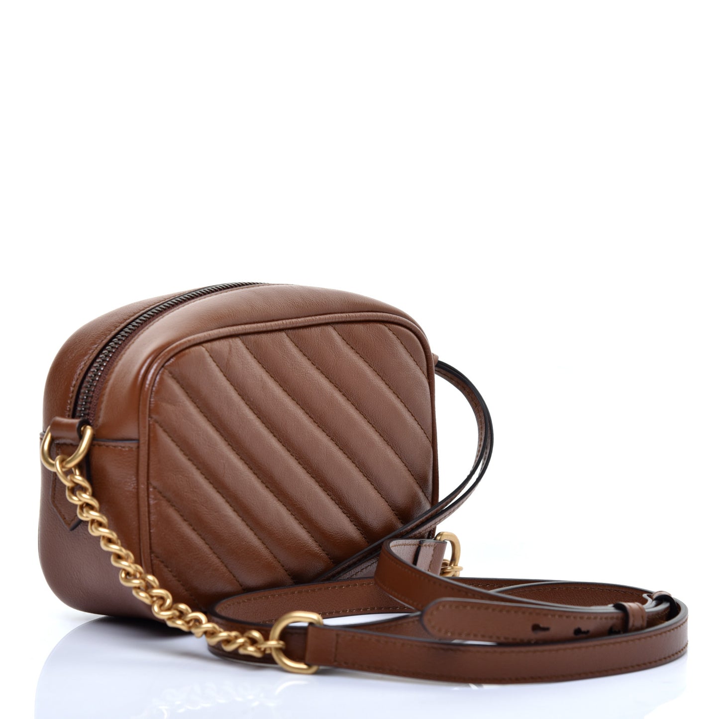 Glazed Calfskin Matelasse Diagonal Mini GG Marmont Chain Shoulder Bag Cuir