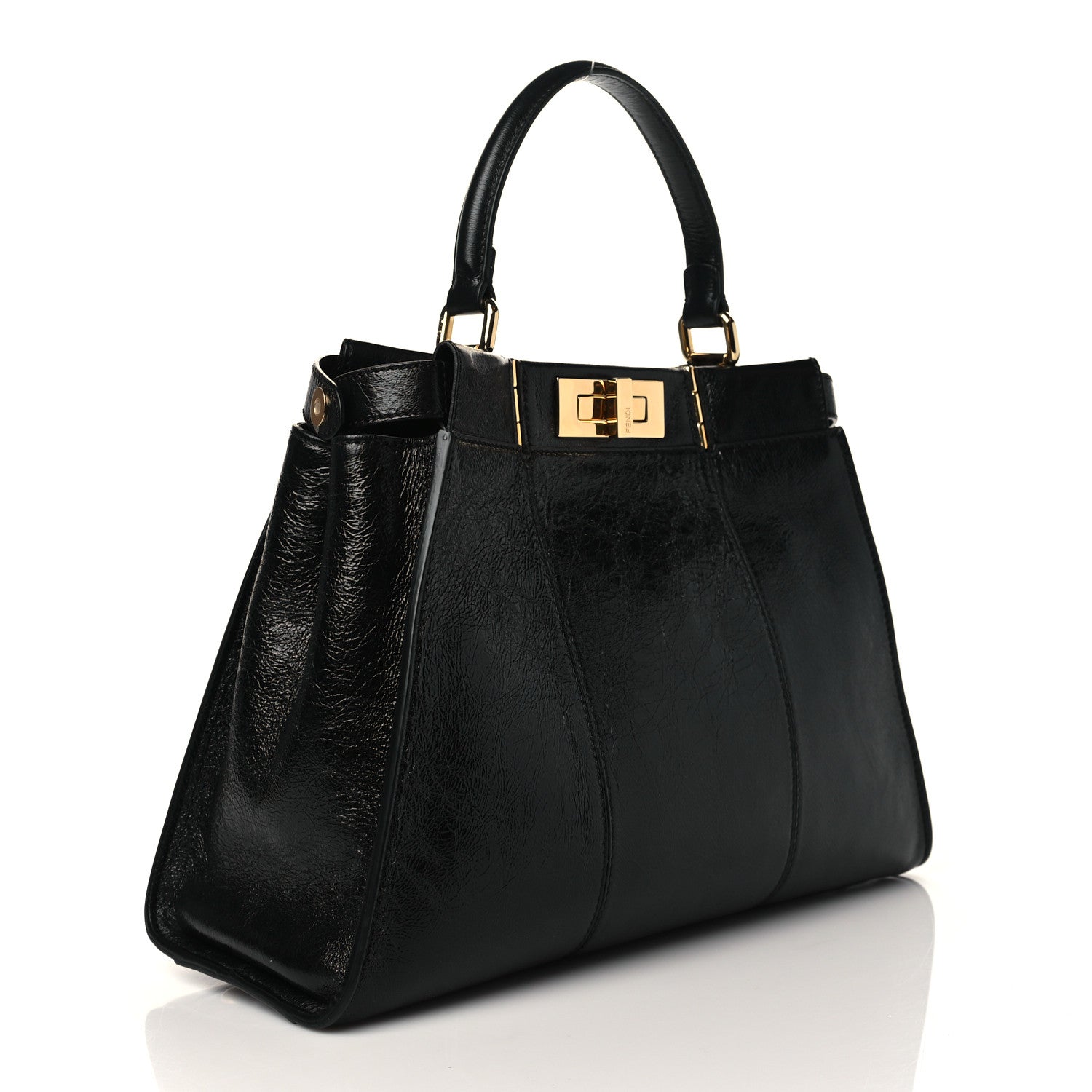 Fendi Agnello Old Shine Medium Peekaboo Iconic Satchel Black 3 of 10