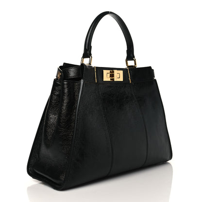 Fendi Agnello Old Shine Medium Peekaboo Iconic Satchel Black 3 of 10