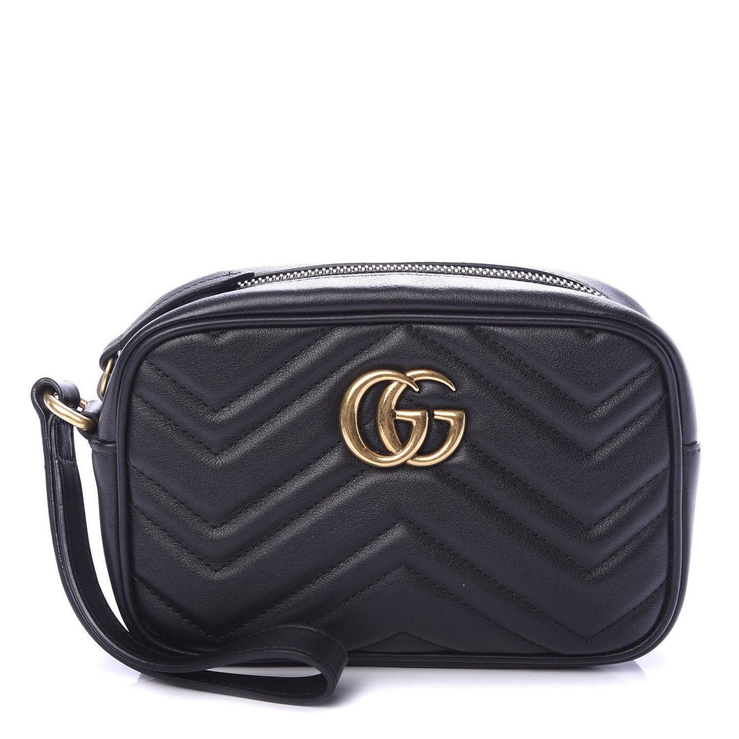 Calfskin Matelasse Mini GG Marmont Wrist Wallet Black