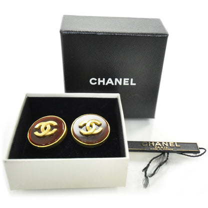 Chanel Metal Lucite CC Clip On Earrings Bordeaux Gold 3 of 6