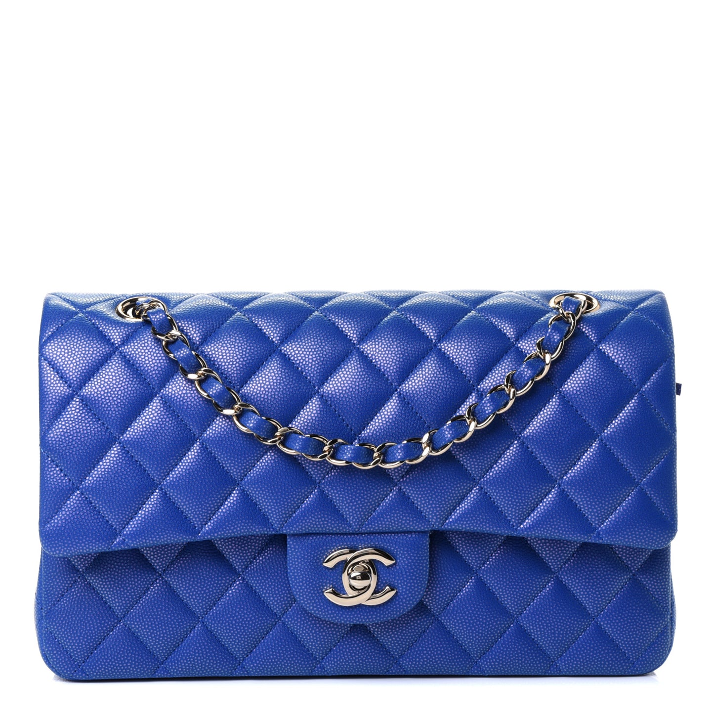 Iridescent Caviar Quilted Medium Double Flap Blue