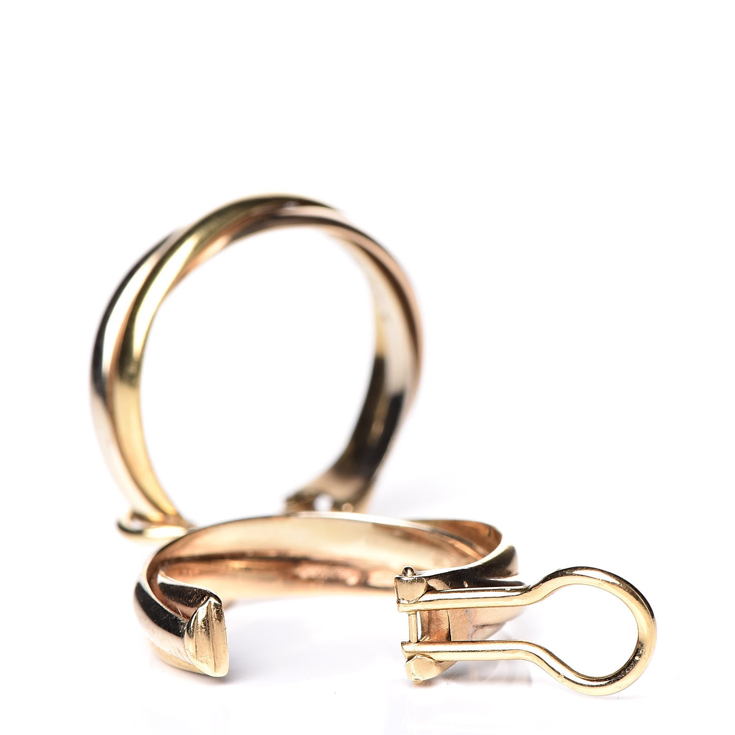 Cartier 18K Pink Yellow White Gold 5mm Trinity Hoop Clip-On Earrings 3 of 5