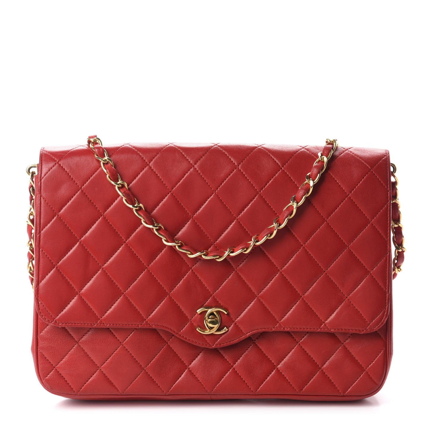 Lambskin Quilted Medium Single Flap Red