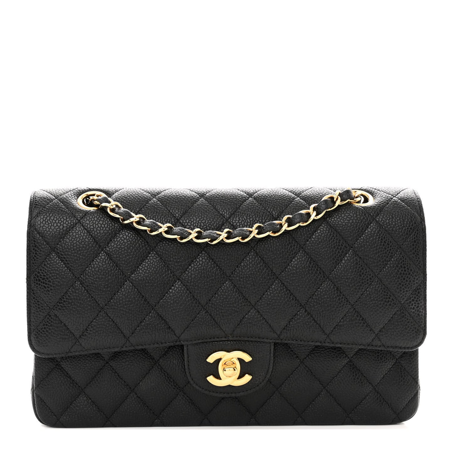 Caviar Quilted Medium Double Flap Black