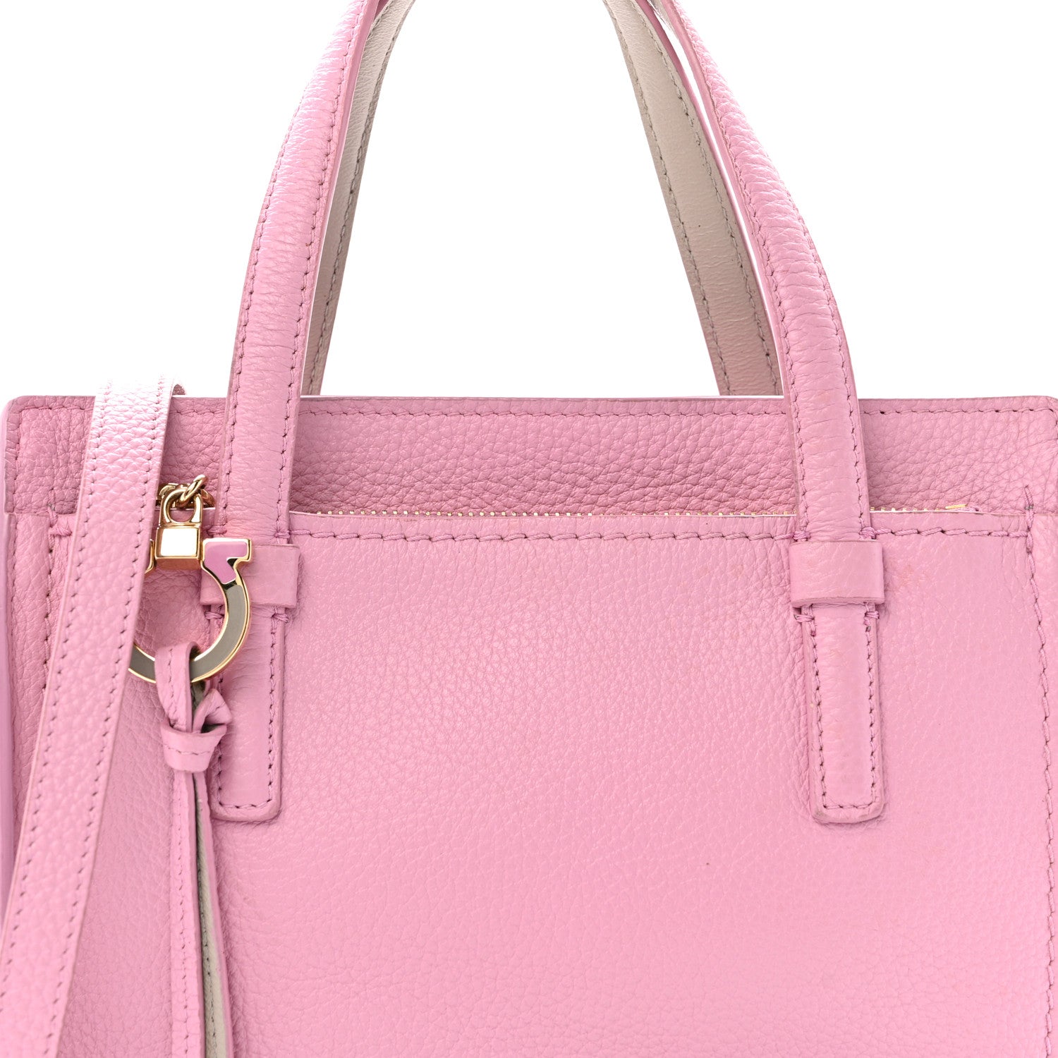Salvatore Ferragamo Grained Calfskin Double Handle Small Amy Tote Pink 8 of 15