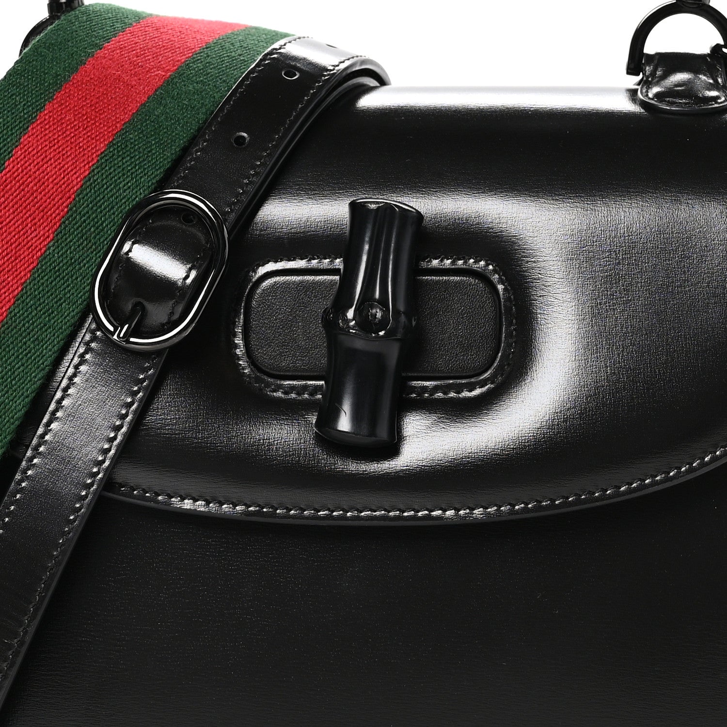 Gucci Boarded Dyana Lux Calfskin Web Monochrome Medium Bamboo 1947 Top Handle Bag Black 8 of 12