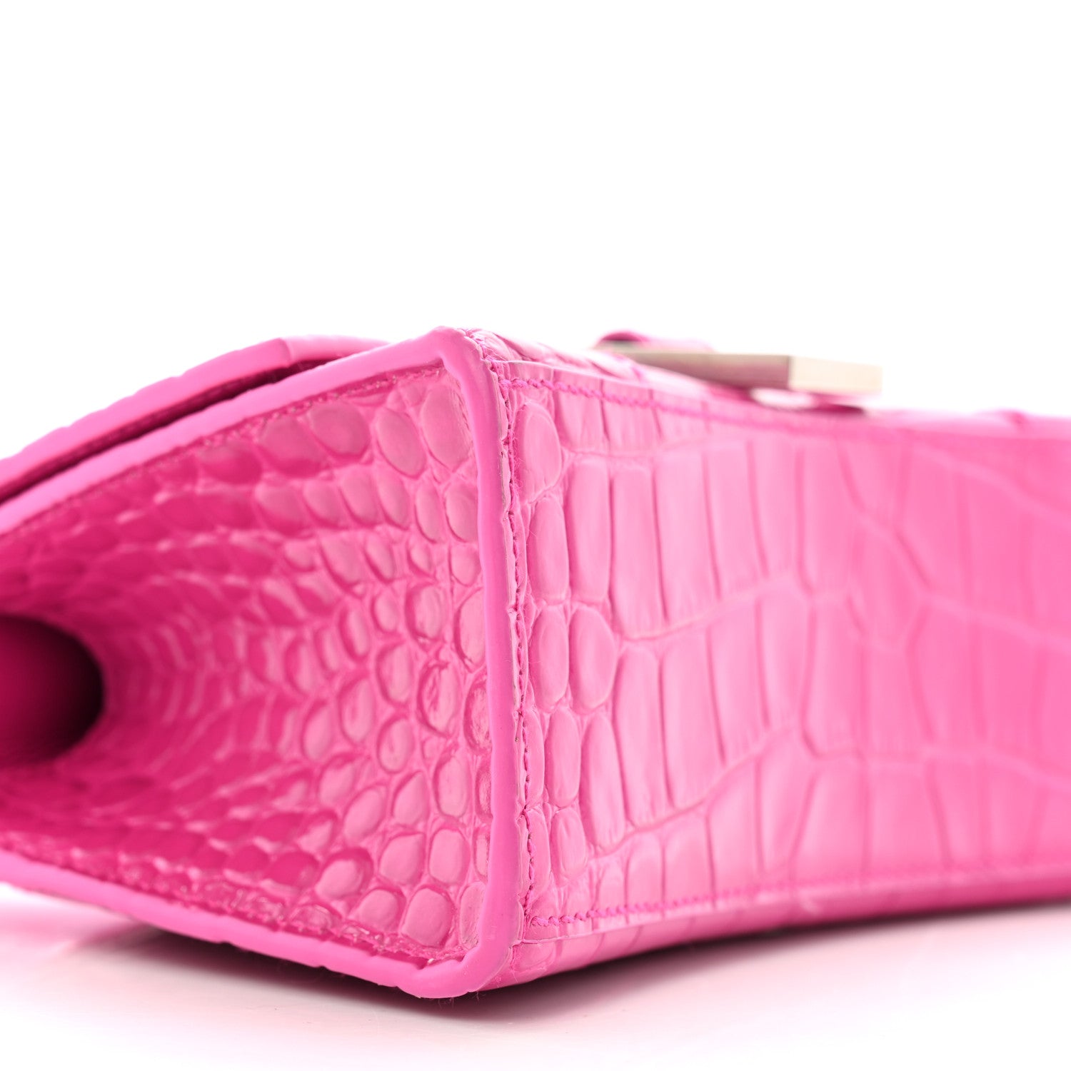 Balenciaga Shiny Calfskin Crocodile Embossed Hourglass Top Handle Bag XS Lipstick Pink 10 of 15