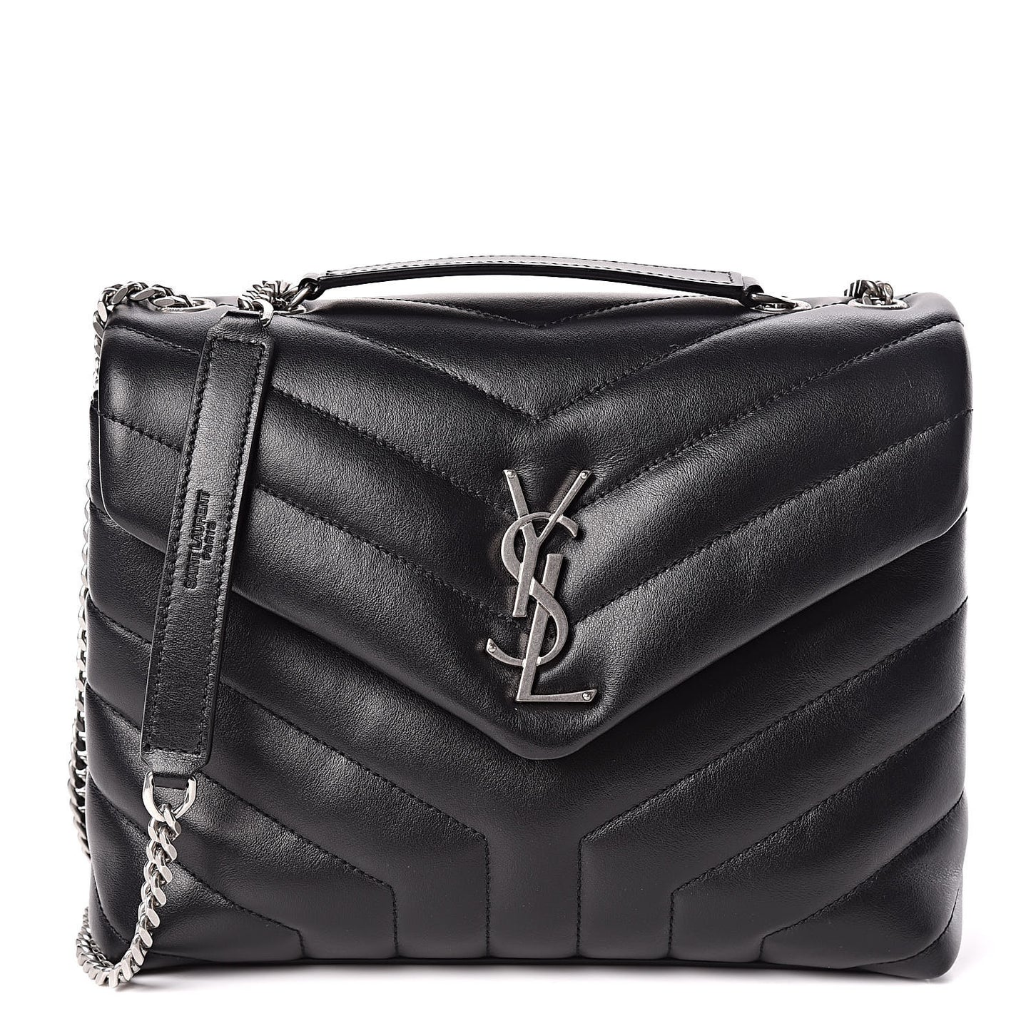 Calfskin Y Quilted Monogram Small Loulou Chain Satchel Black