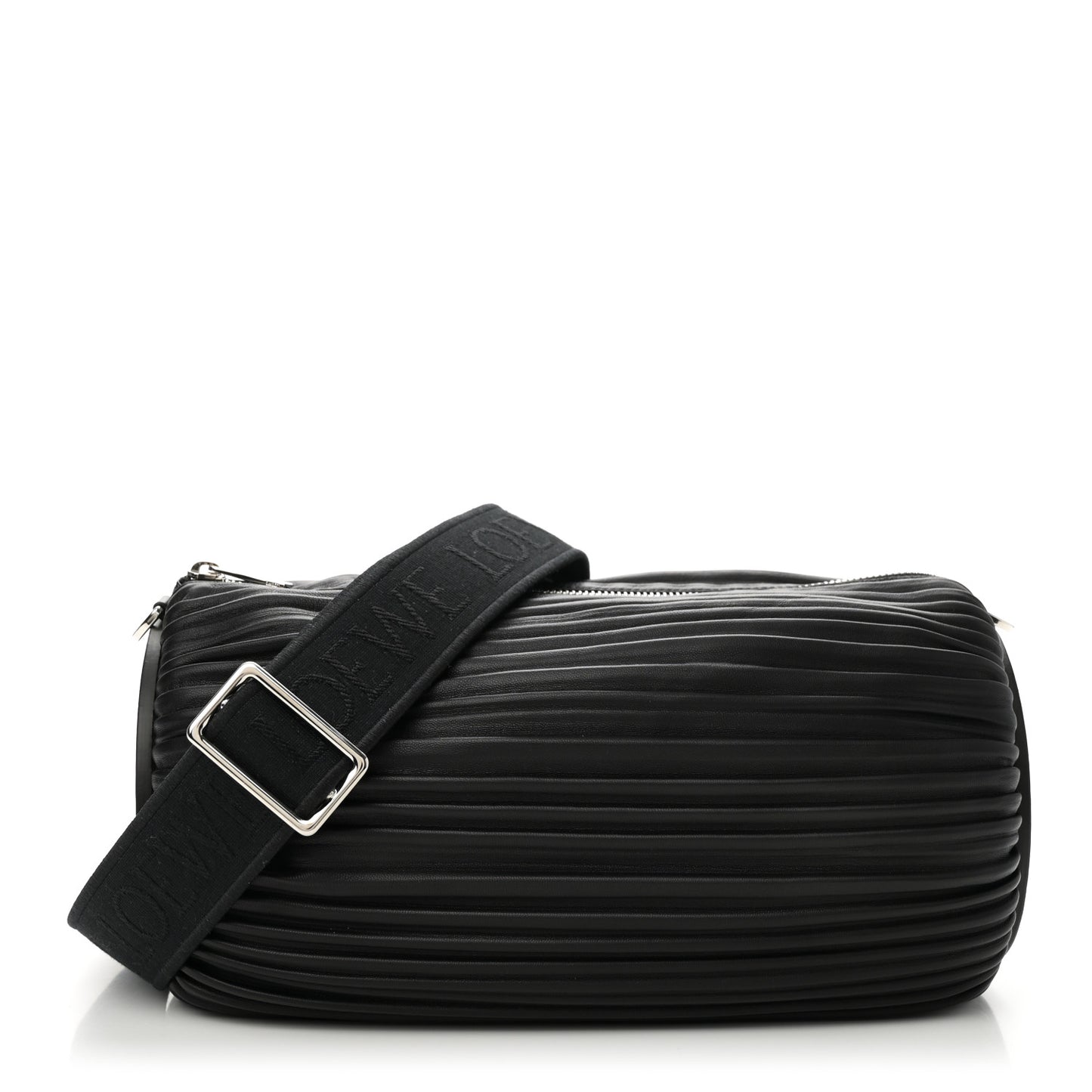 Lambskin Pleated Bracelet Large Pouch shoulder Bag Black