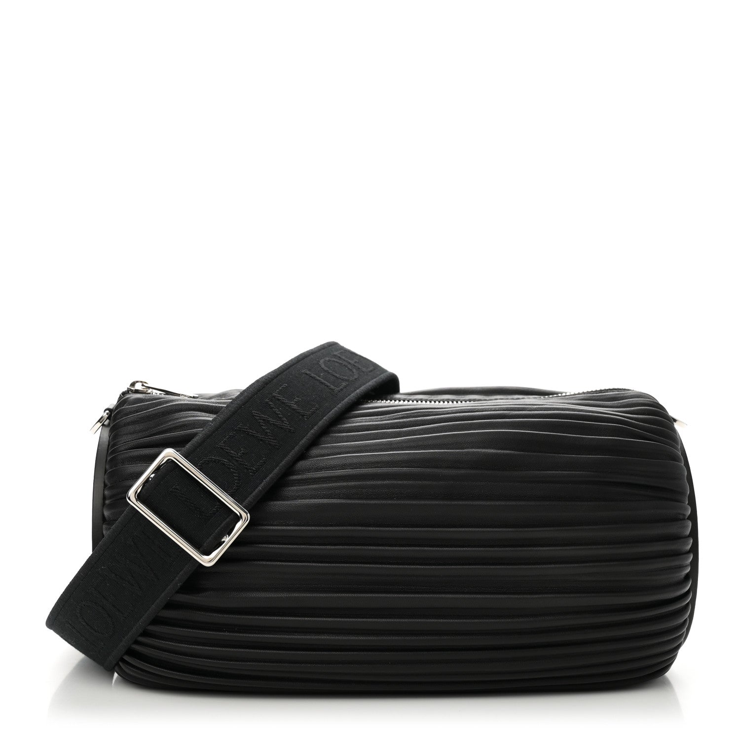 Loewe Lambskin Pleated Bracelet Large Pouch shoulder Bag Black 1 of 9
