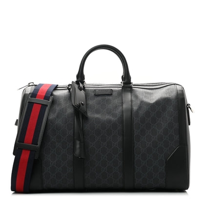 Gucci Soft GG Supreme Monogram Appia Calfskin Web Medium Carry On Duffle Bag Black Grey 1 of 13