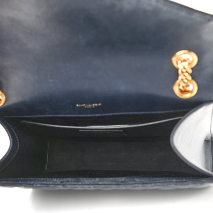 Saint Laurent Grain De Poudre Textured Mixed Matelasse Triquilt Medium Monogram Satchel Deep Marine 5 of 15
