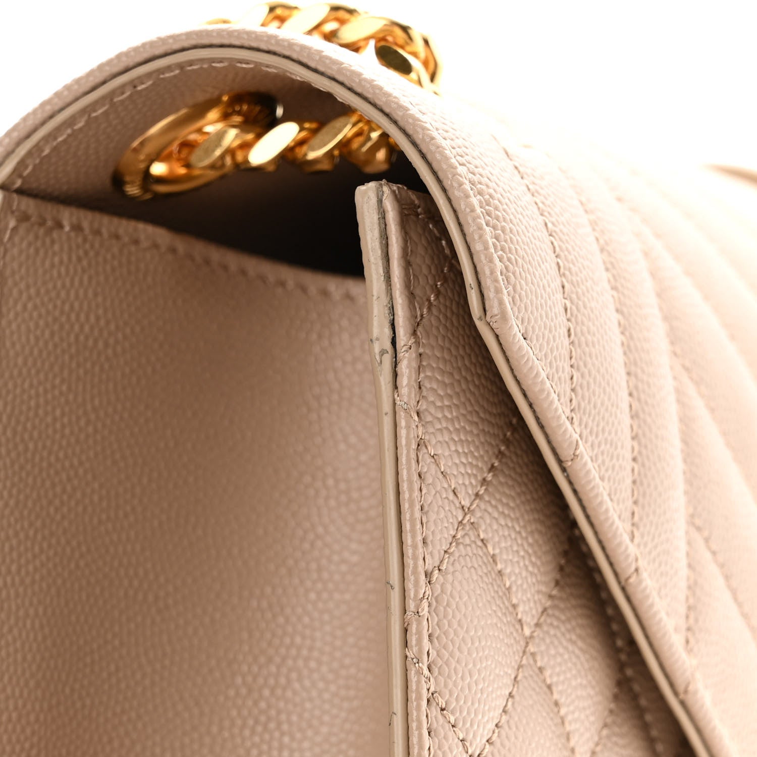 Saint Laurent Grain De Poudre Mixed Matelasse Large Triquilt Monogram Satchel Dark Beige 11 of 11