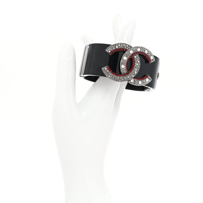 Chanel Resin Ruthenium Crystal CC Cuff Silver Black Red 2 of 5