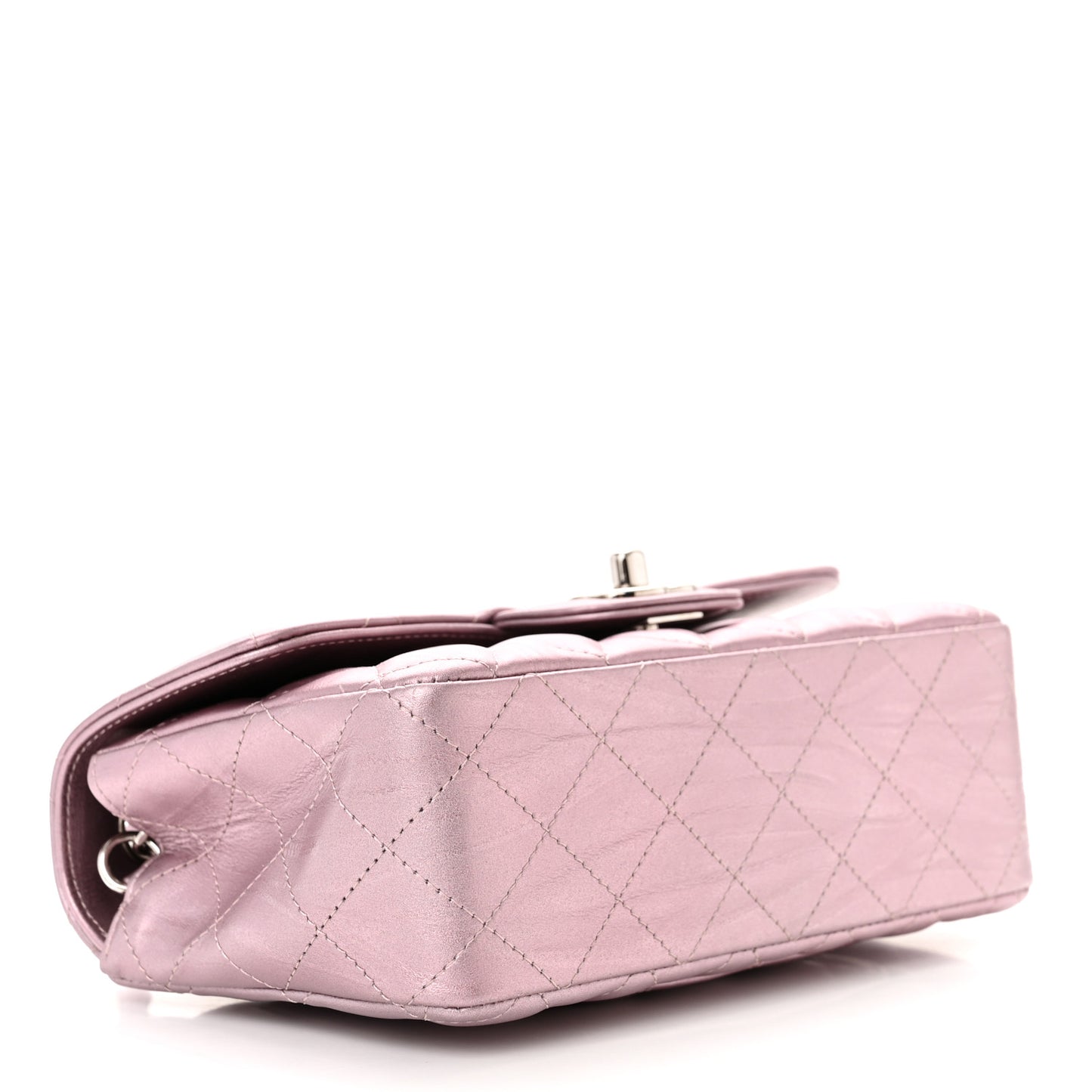 Metallic Calfskin Quilted Mini Rectangular Flap Pink