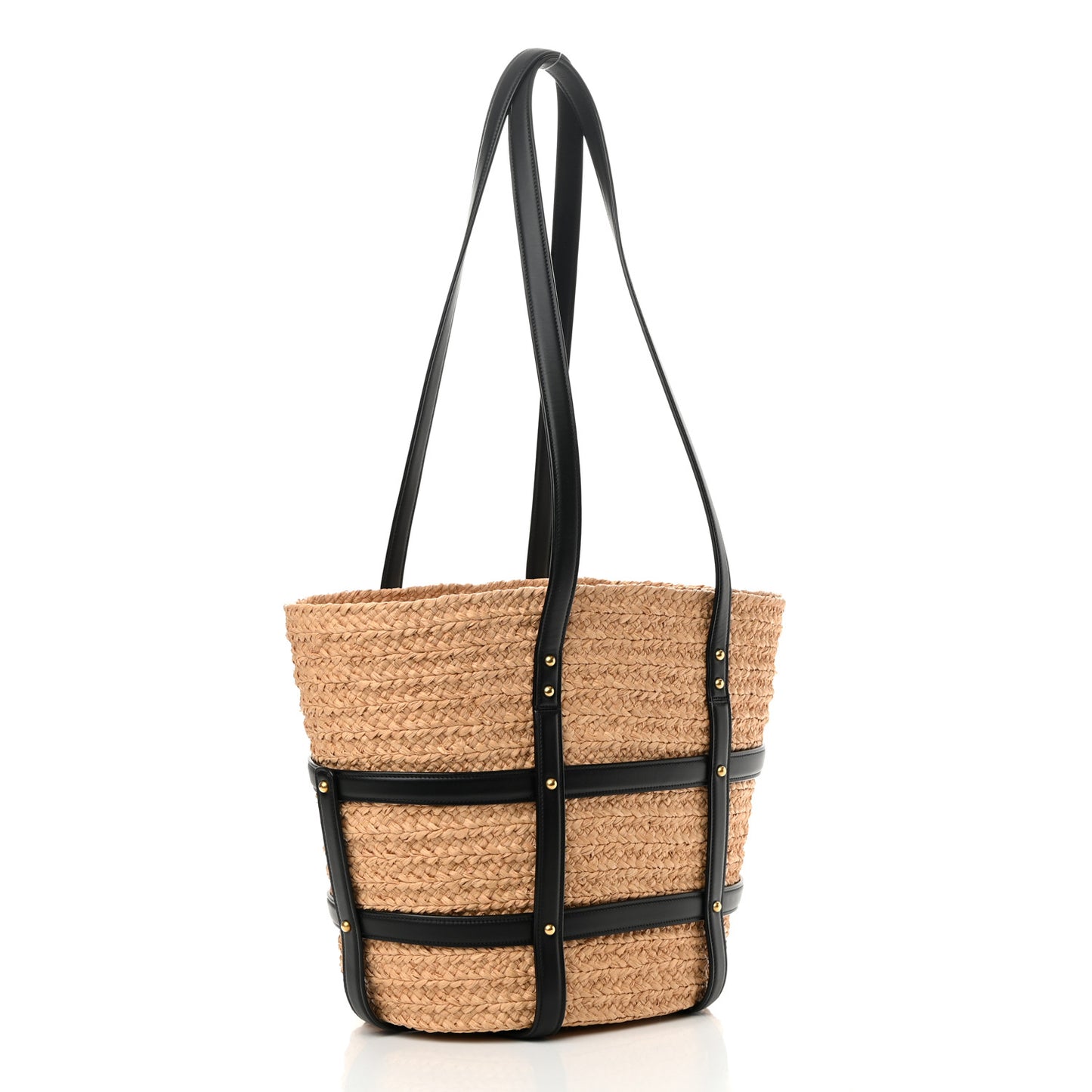 Raffia Calfskin Caged Tote Naturale Black