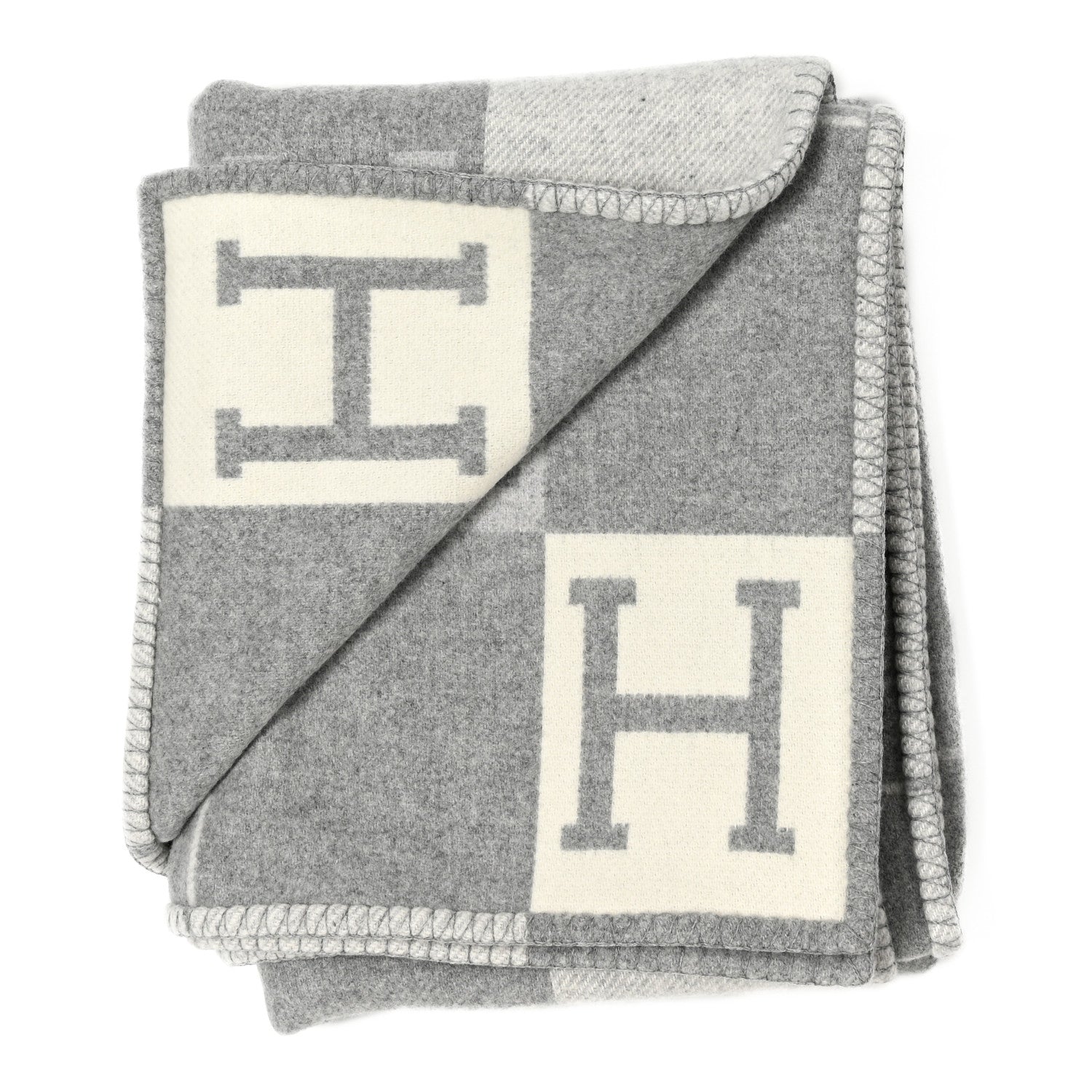 Hermes Wool Cashmere Avalon III Blanket Ecru Gris Clair 2 of 5