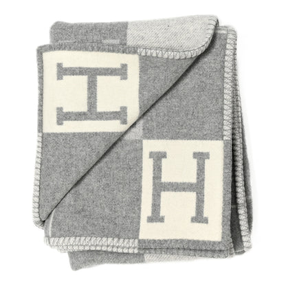 Hermes Wool Cashmere Avalon III Blanket Ecru Gris Clair 2 of 5