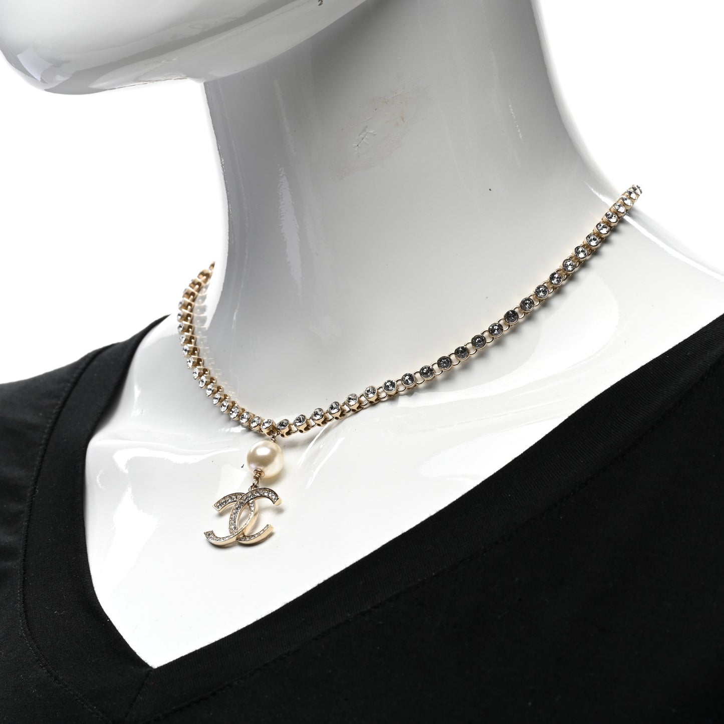Crystal Pearl CC Short Necklace Gold
