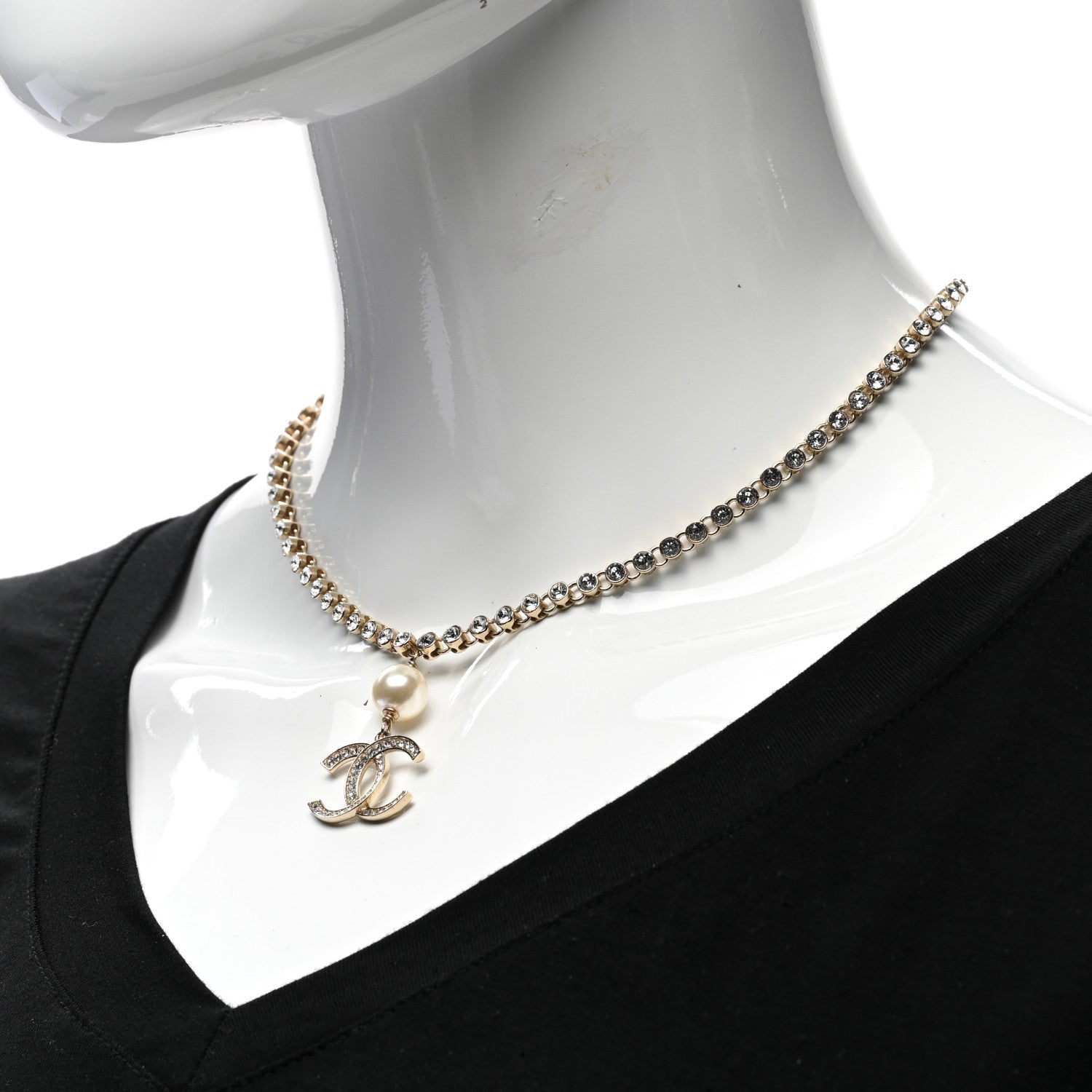 Chanel Crystal Pearl CC Short Necklace Gold 2 of 6