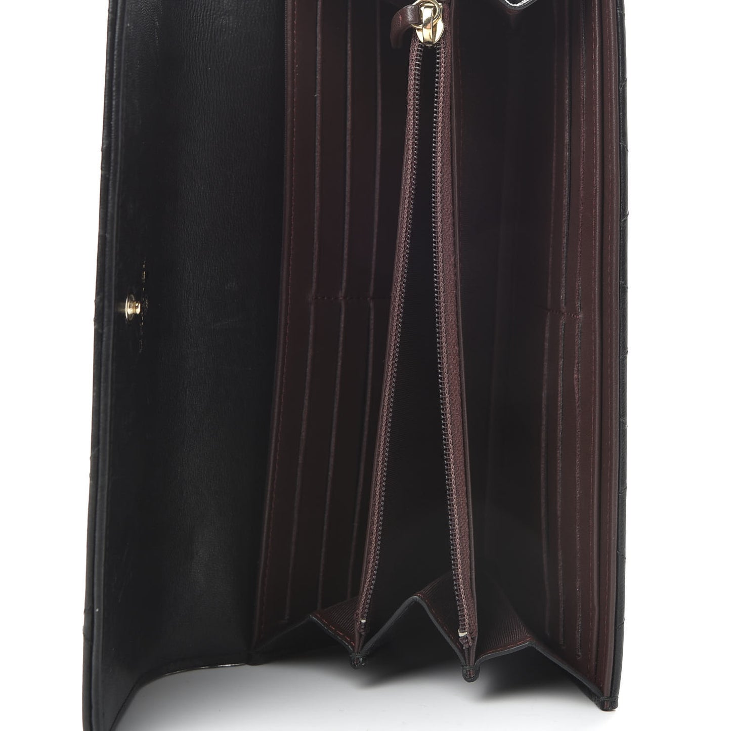 Lambskin Quilted Trendy CC Large Gusset Flap Wallet Black