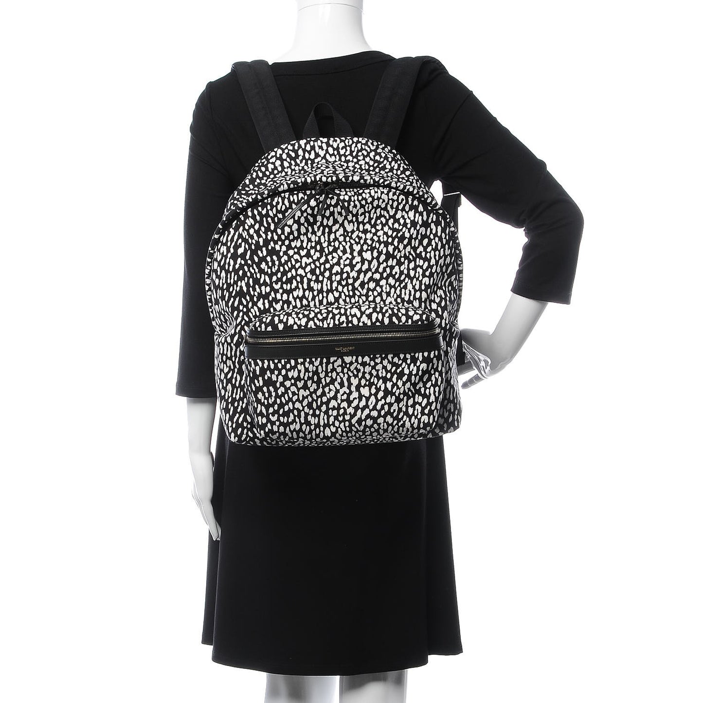 Printed Canvas Leopard Print Hunting Backpack Black White