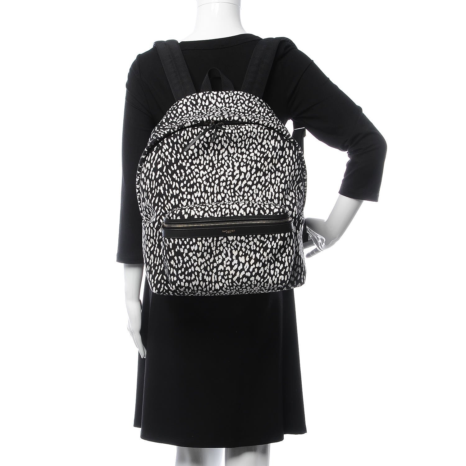 Saint Laurent Printed Canvas Leopard Print Hunting Backpack Black White 2 of 7