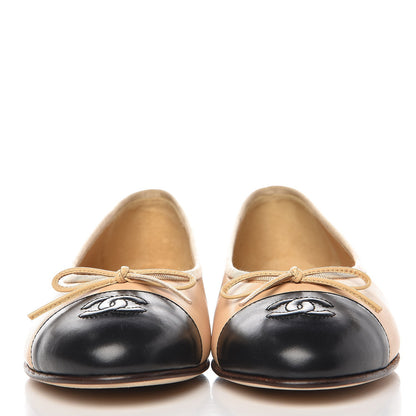 Chanel Lambskin Cap Toe Ballerina Flats 38 Beige Black 13 of 20