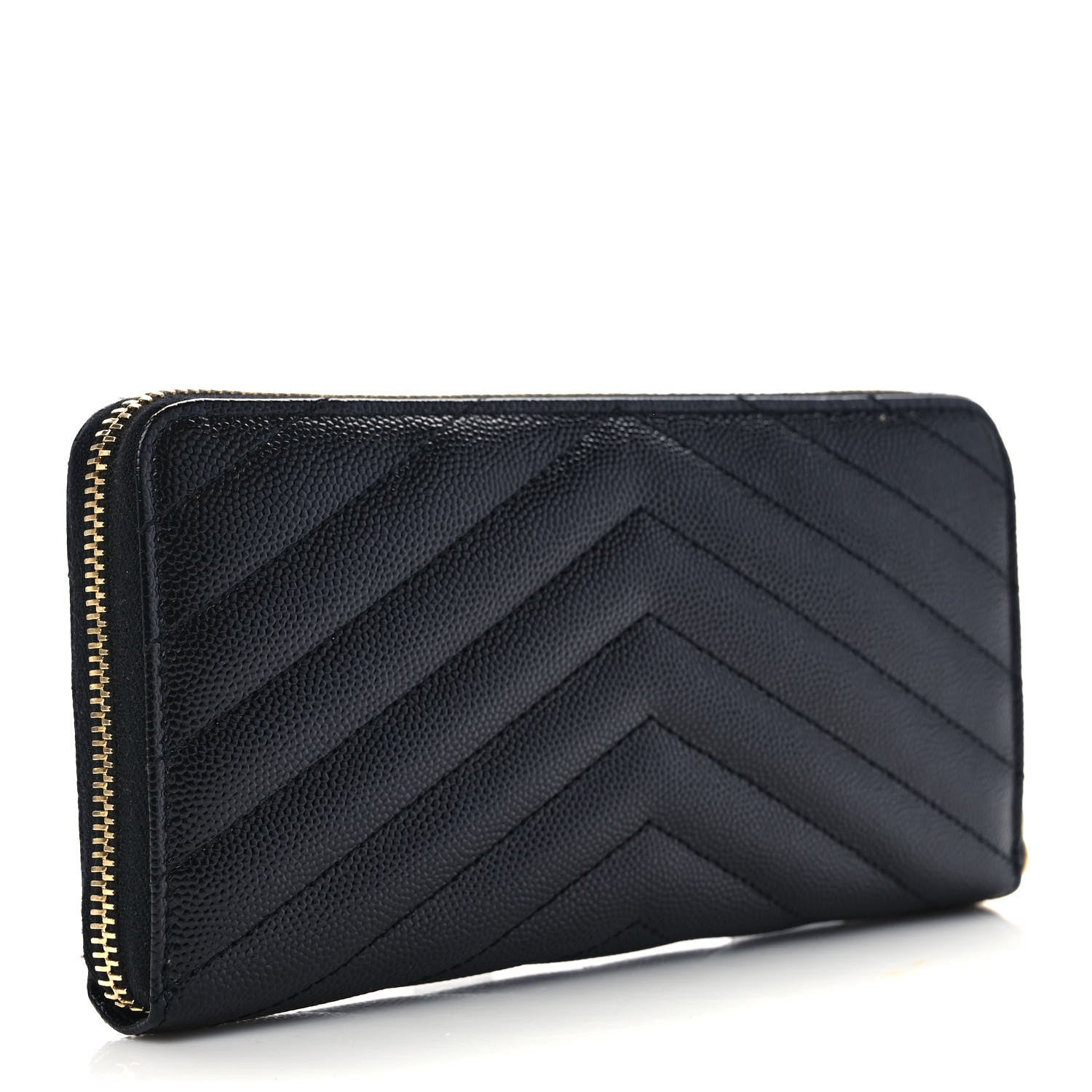 Saint Laurent Grain De Poudre Matelasse Chevron Monogram Zip Around Wallet Black 3 of 7